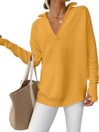 Anrabess Oversized Quarter Zip Pullover Sweater
