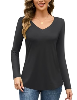 Amoretu Long Sleeve V Neck T-Shirt