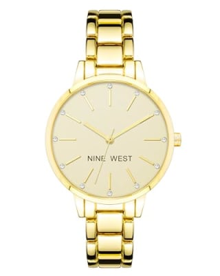 Nine West Women's Crystal Accented Gold-Tone Bracelet Watch