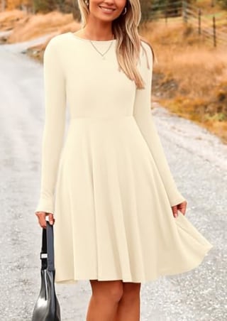 Prettygarden Ribbed Knit A-Line Dress
