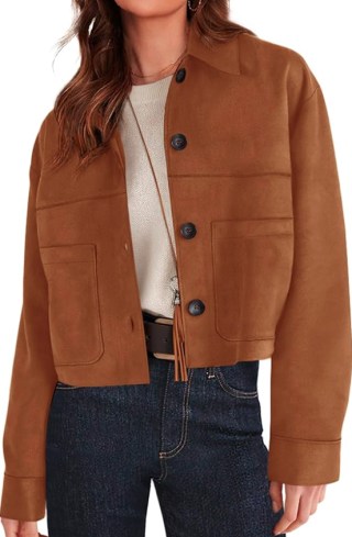 Prettygarden Faux Suede Cropped Jacket