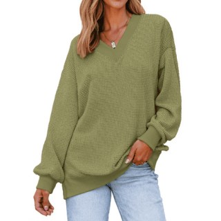 Fantaslook Waffle Knit V-Neck Sweatshirt