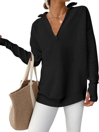 Anrabess Oversized Quarter Zip Pullover Sweater