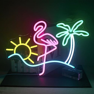 JURONG Flamingo Sun Palm Tree Neon Signs for Wall Decor