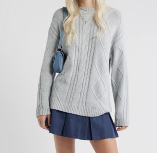 BP. Cabled Oversize Cotton Blend Crewneck Sweater