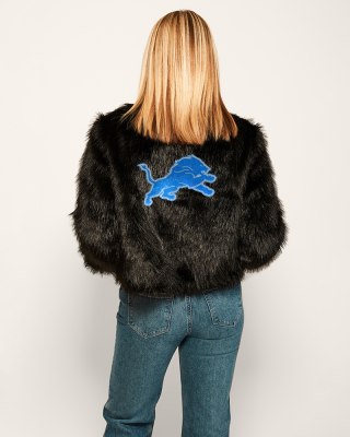 By Jill Martin Detroit Lions Bedazzled Logo Faux Fur Jacket