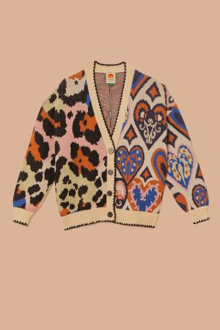 Farm Rio Mixed Ikat Hearts Knit Cardigan