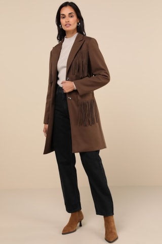 Lulus Palomino Dreams Brown Fringe Coat