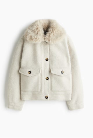 H&M Twill Jacket with Fur Collar