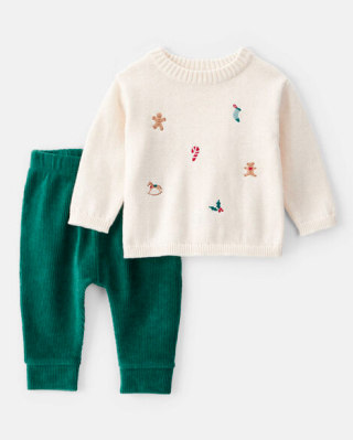 Carter's Baby Boy Holiday Print Long-Sleeve Sweater & Pant Set