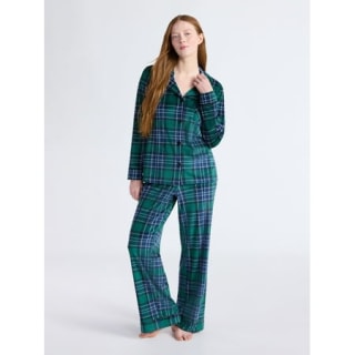 Joyspun Stretch Velour Notch Collar Long Sleeve Pajama Set