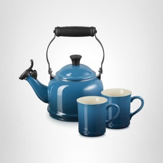 Le Creuset Enamel On Steel Demi Kettle & Stoneware Set of 2 Mugs