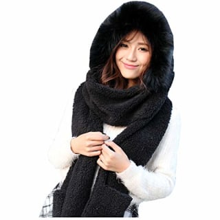 Winter Warm Women Hoodie Hat/Scarf/Gloves Set 