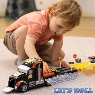 Joyfy Toy Truck Carrier with Foldable Track for Kids