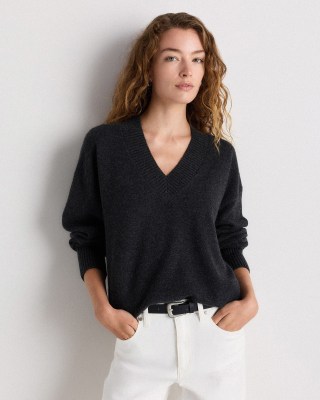 Quince Mongolian Cashmere Oversized V-Neck Sweater