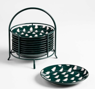 Green Trees Appetizer Plates with Stand