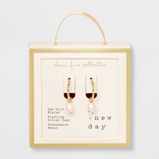 A New Day 14K Gold Plated Freshwater Pearl Hoop Earrings