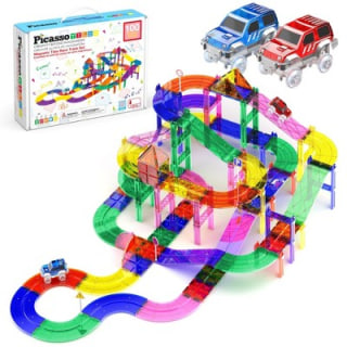 Picasso Tiles Magnetic Tile Race Track for Kids (100 Pieces)