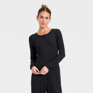 All in Motion Modal Ribbed Henley Long Sleeve Top