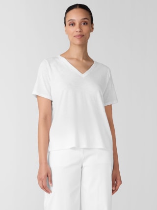 Eileen Fisher Organic Cotton Slubby Jersey V-Neck Tee