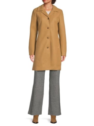 Halston Faux Wool Button-Front Coat