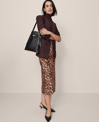 Ann Taylor Animal Print Satin Bias Slip Skirt