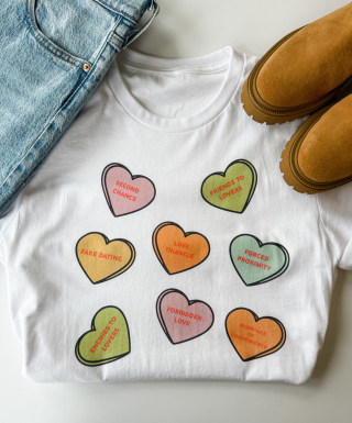 Inkwell Threads Conversation Hearts Romance Tropes Tee