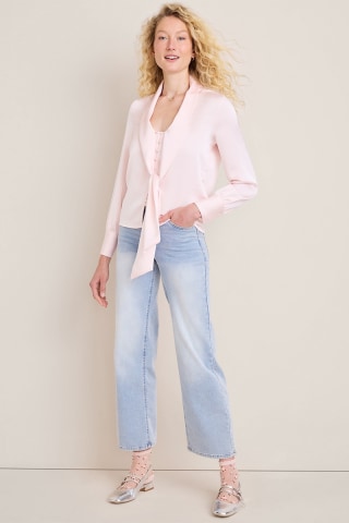 Francesca's Greta Satin Tie Neck Blouse