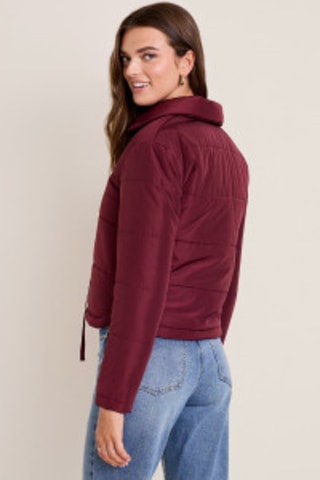 Francesca's Avery Tie Front Burgundy Puffer Jacket