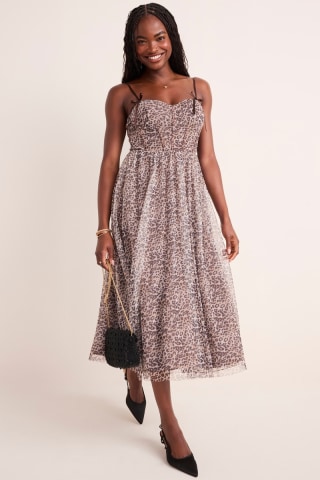 Francesca's Serena Leopard Tulle Midi Dress