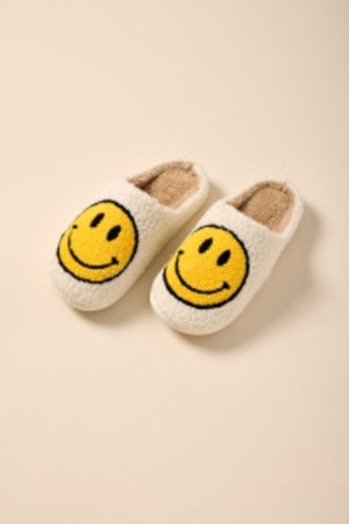 Francesca's Smiley Face Fuzzy Slippers