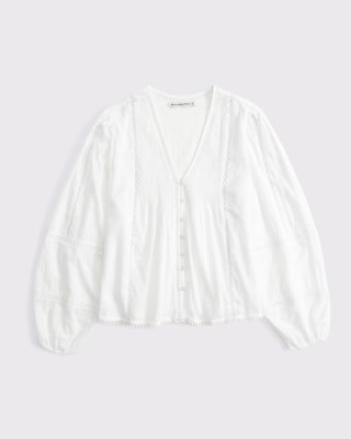 Abercrombie & Fitch Lace-Trim Button-Through Blouse