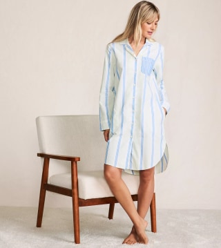Lands' End Women's Cotton Poplin Long Sleeve Sleepshirt Nightgown