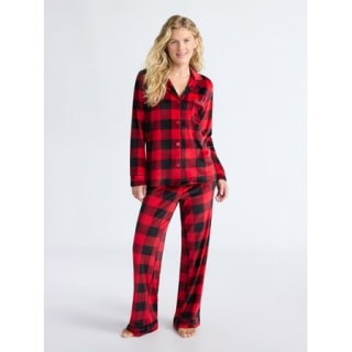 Joyspun Stretch Velour Notch Collar Long Sleeve Pajama Set