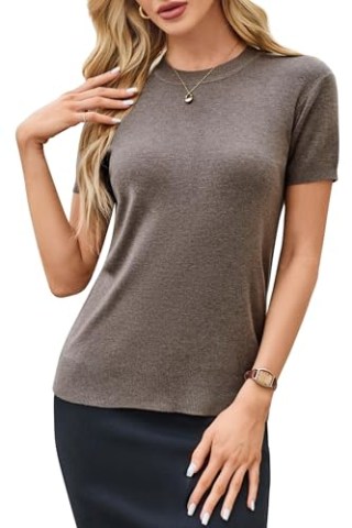 Arach&Cloz Womens Short Sleeve Sweater Top
