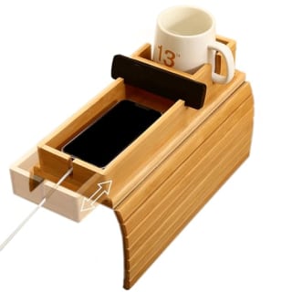 Bamboo Couch Arm Tray with Detachable Cup Holder