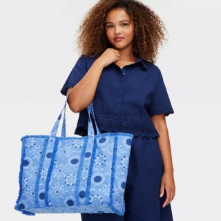 Roller Rabbit x Target Star Medallion Fringe Canvas Tote Bag Blue