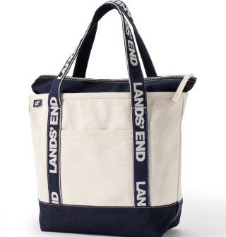 Lands' End Medium 5 Pocket Zip Top Canvas Tote Bag