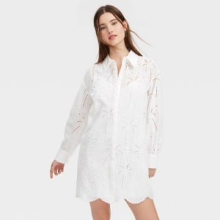 Roller Rabbit x Target Long Sleeve Eyelet Embroidered Collared Mini Shirtdress