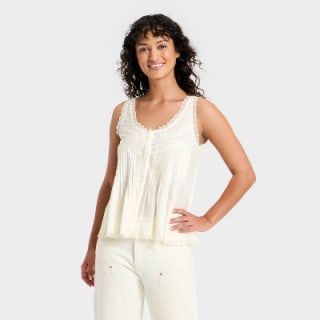 Universal Thread Pintuck Lace Tank Top