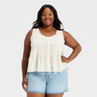 Universal Thread Pintuck Lace Tank Top