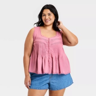 Universal Thread Pintuck Lace Tank Top