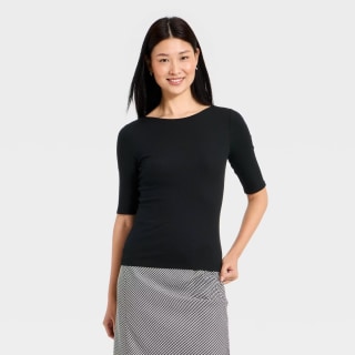 A New Day Modern Ribbed Elbow Sleeve Top