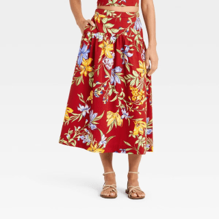 A New Day Resort Luxe Linen Drop Waist Midi Skirt