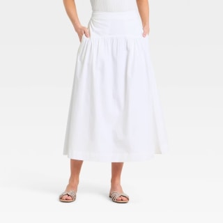A New Day Resort Luxe Linen Drop Waist Midi Skirt