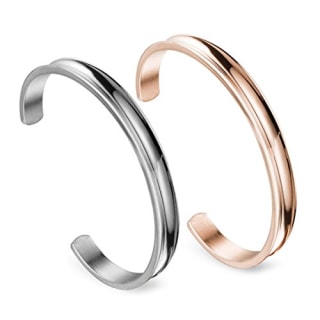 Zuo Bao Stainless Steel Bracelet Grooved Cuff Bangle