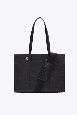 Béis The Work Tote in Black Croc