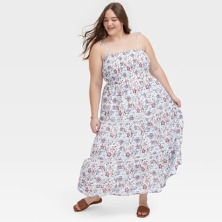 Roller Rabbit x Target Sketched Floral Tie-Shoulder Tiered Maxi A-Line Dress