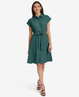 Calvin Klein Belted Cap-Sleeve Shirt Dress
