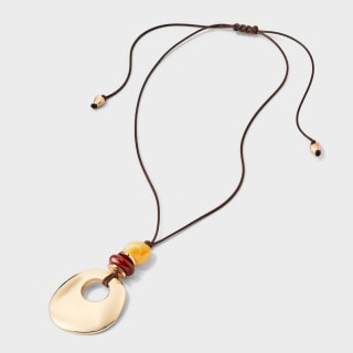Universal Thread Semi-Precious Quartz Cord Pull Adjustable Pendant Necklace 